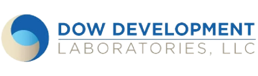 Dow Development Laboratories, LLC logo with a blue and beige circular swirl icon.